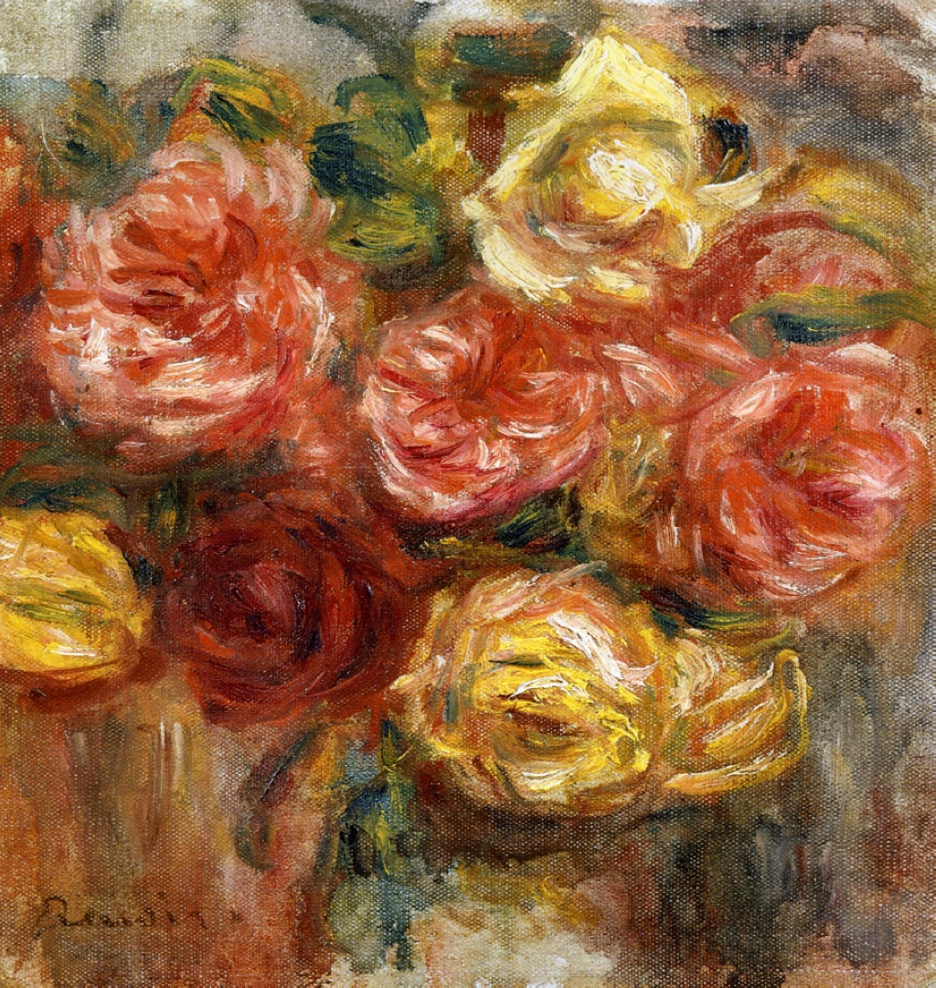 Bouquet of Roses in a Vase - Pierre-Auguste Renoir painting on canvas